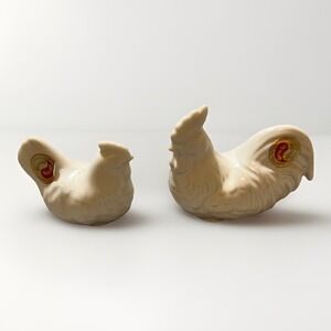 Rooster Hen Porcelain Figurines Vintage Small White Pride Of Orient Japan New